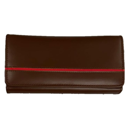 Wavelet Genuine Leather Brown Clutch with Red line